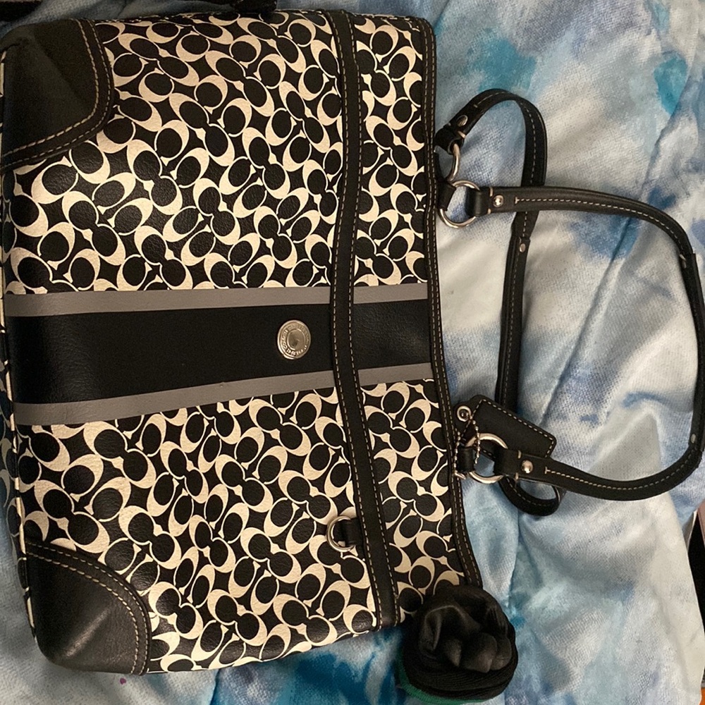 Coach purse/tote, black and white, medium size, excellent condition